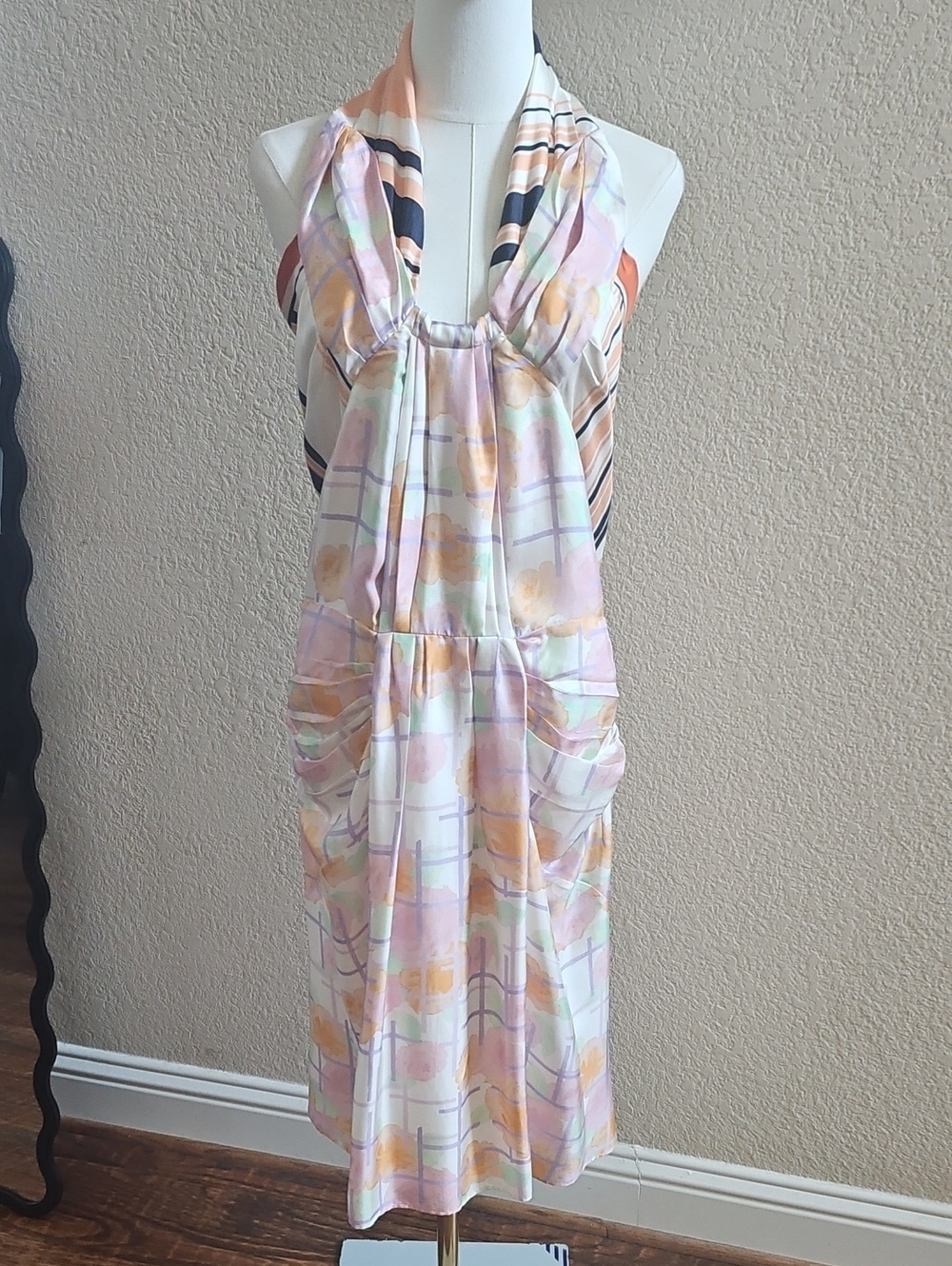 Silk Halter Neck Midi Dress,size 42